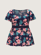 Floral Print Waist Patchwork Blouse