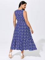 Geometric Print V-Neck Midi Dress