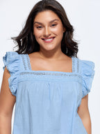 Cotton Ruffled Sleeve Lace Detail Top