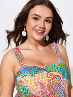 Paisley Print Adjustable Side Drawstring Swim Top