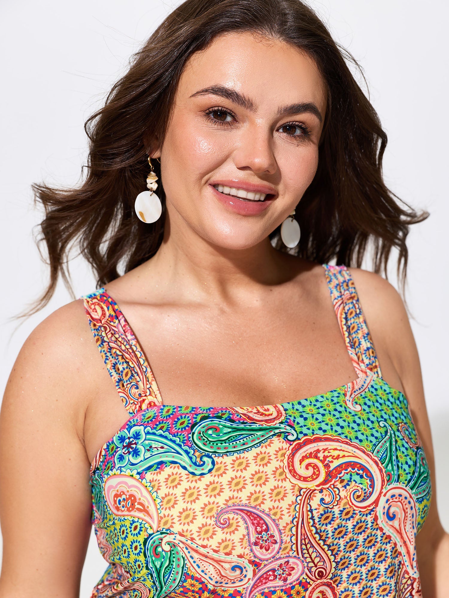 Paisley Print Adjustable Side Drawstring Swim Top