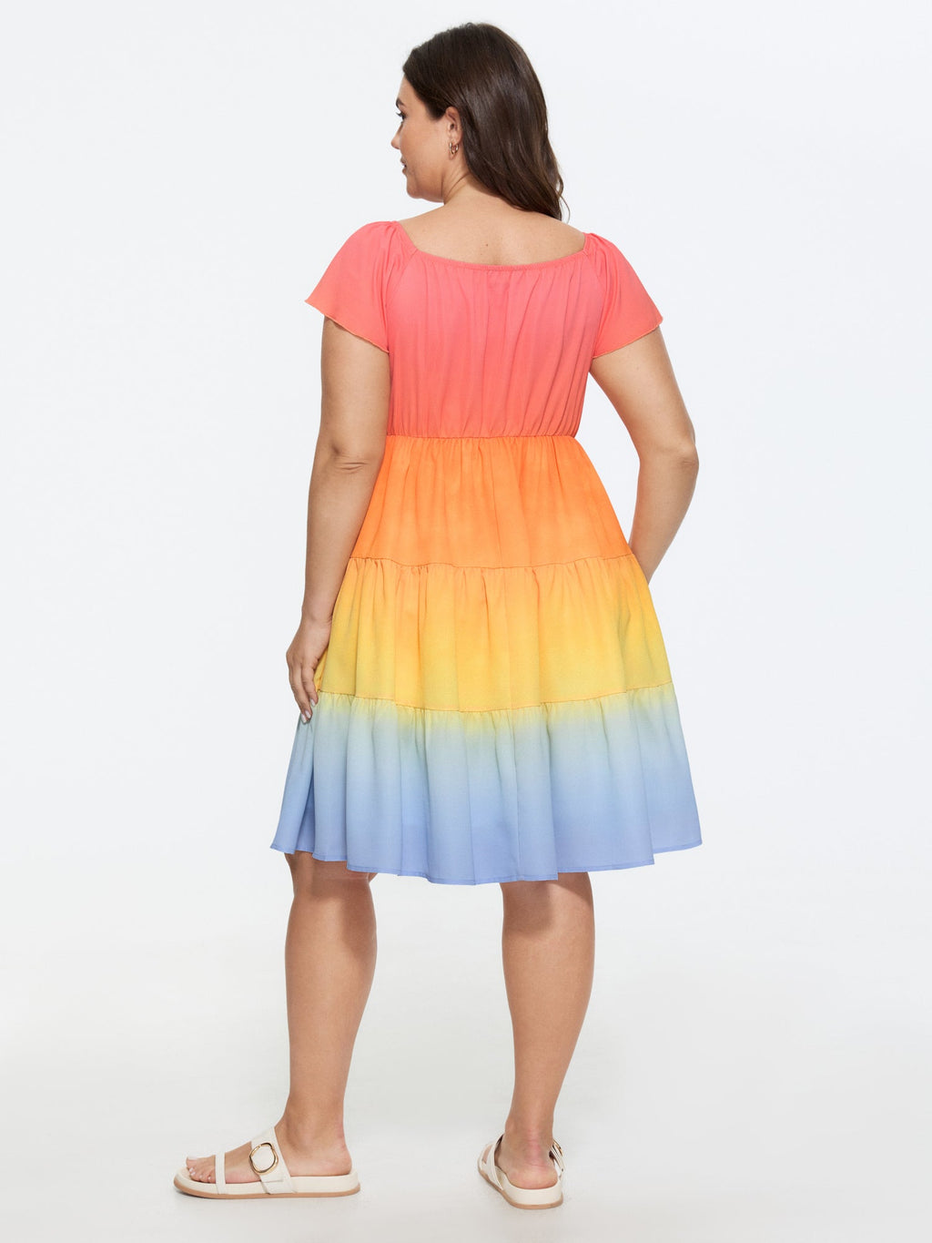 Color Contrast Tiered Pockets Midi Dress
