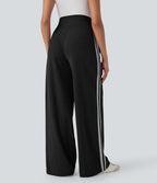 2026🔥 Ribbed SoCinched High Waisted Tummy Control Drawstring Wide Leg Color Block Casual Trousers with Pockets