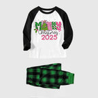 Black Raglan Top Green Plaid Christmas Pajamas Set With Merry Christmas 2025 Holiday Text