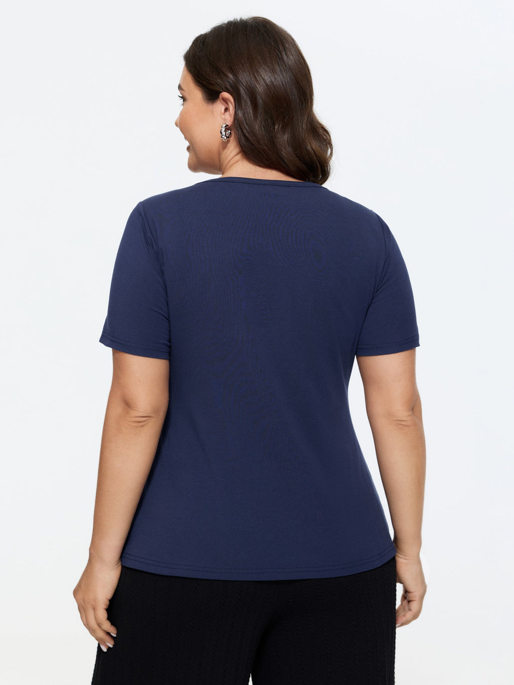 Supersoft Lace Trim Fitted Plain T-Shirt