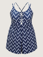 Geometric Striped Print Cut-Out Swim Romper