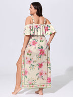 Sarong Set Floral Print Off-Shoulder One-Piece Swimsuit