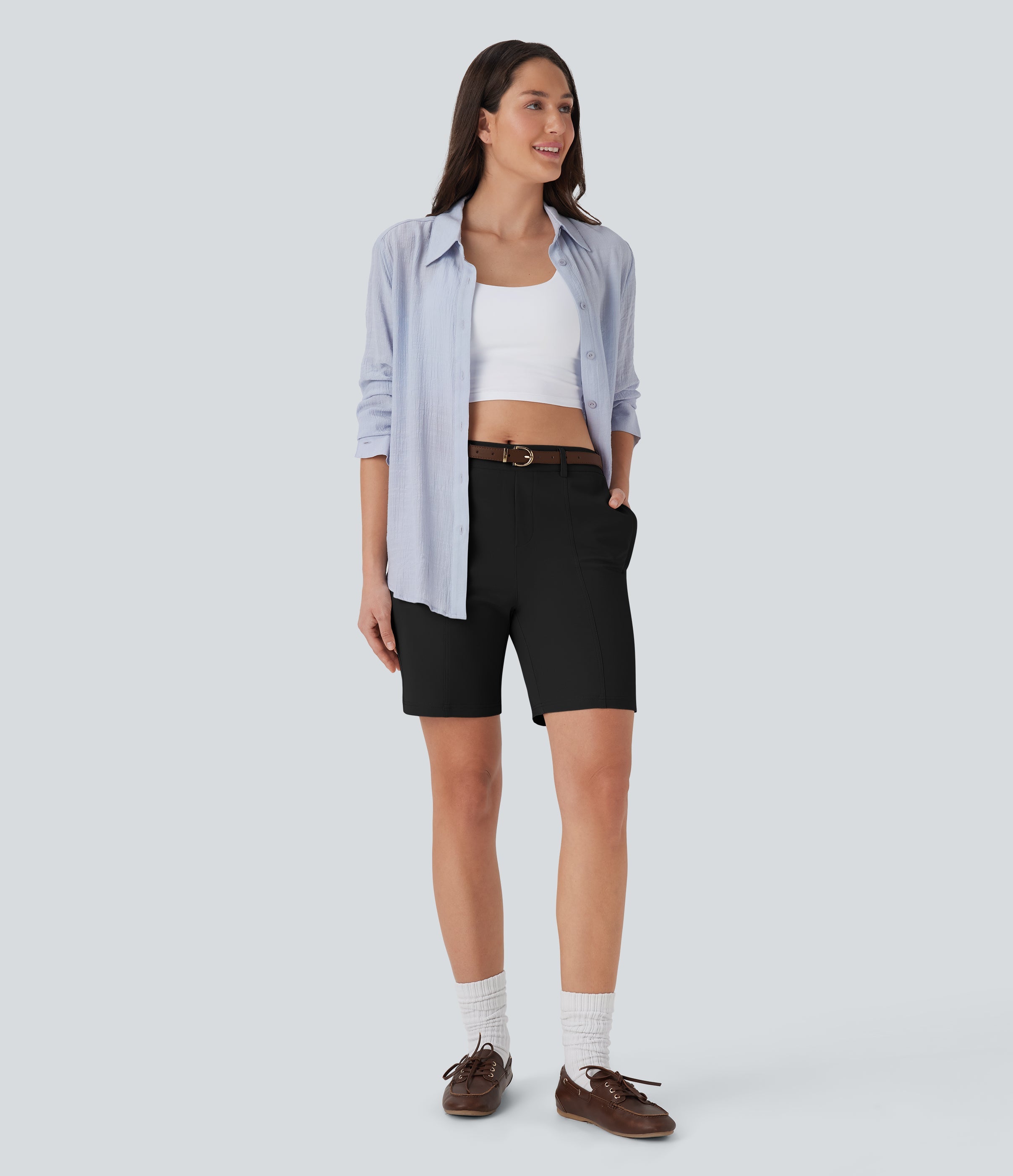 Quick Dry Mid Rise Casual Bermuda Shorts with Pockets-UPF 40+