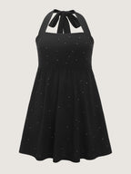 Stretchy Rhinestone Halter Neckline Mini Dress