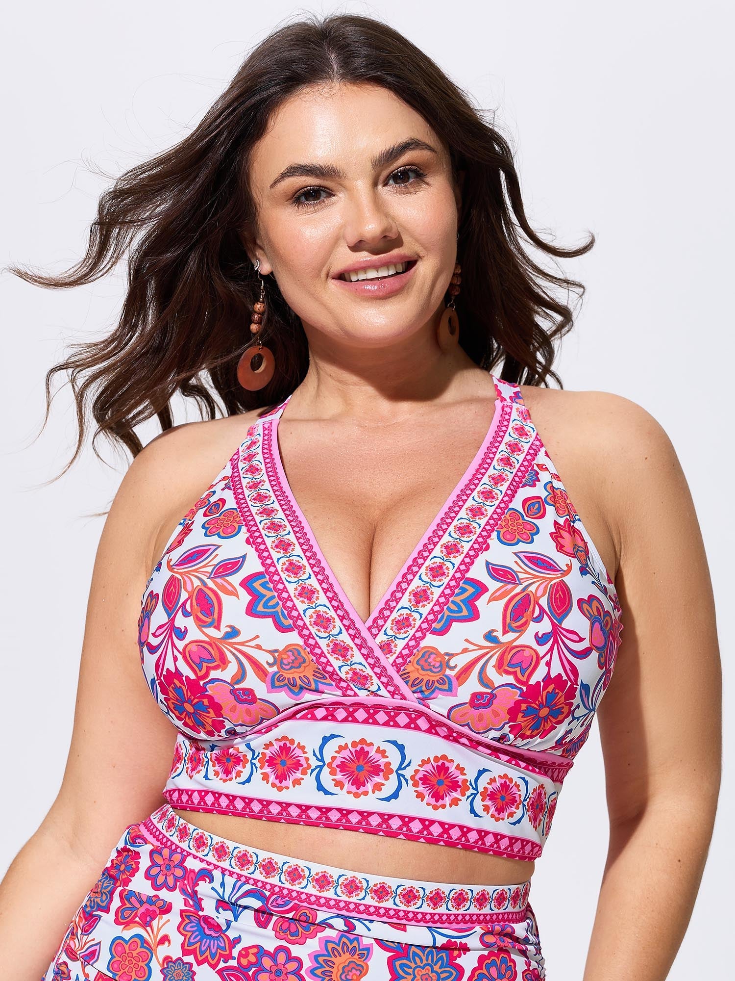 Floral Print Cut-Out Back Swim Top