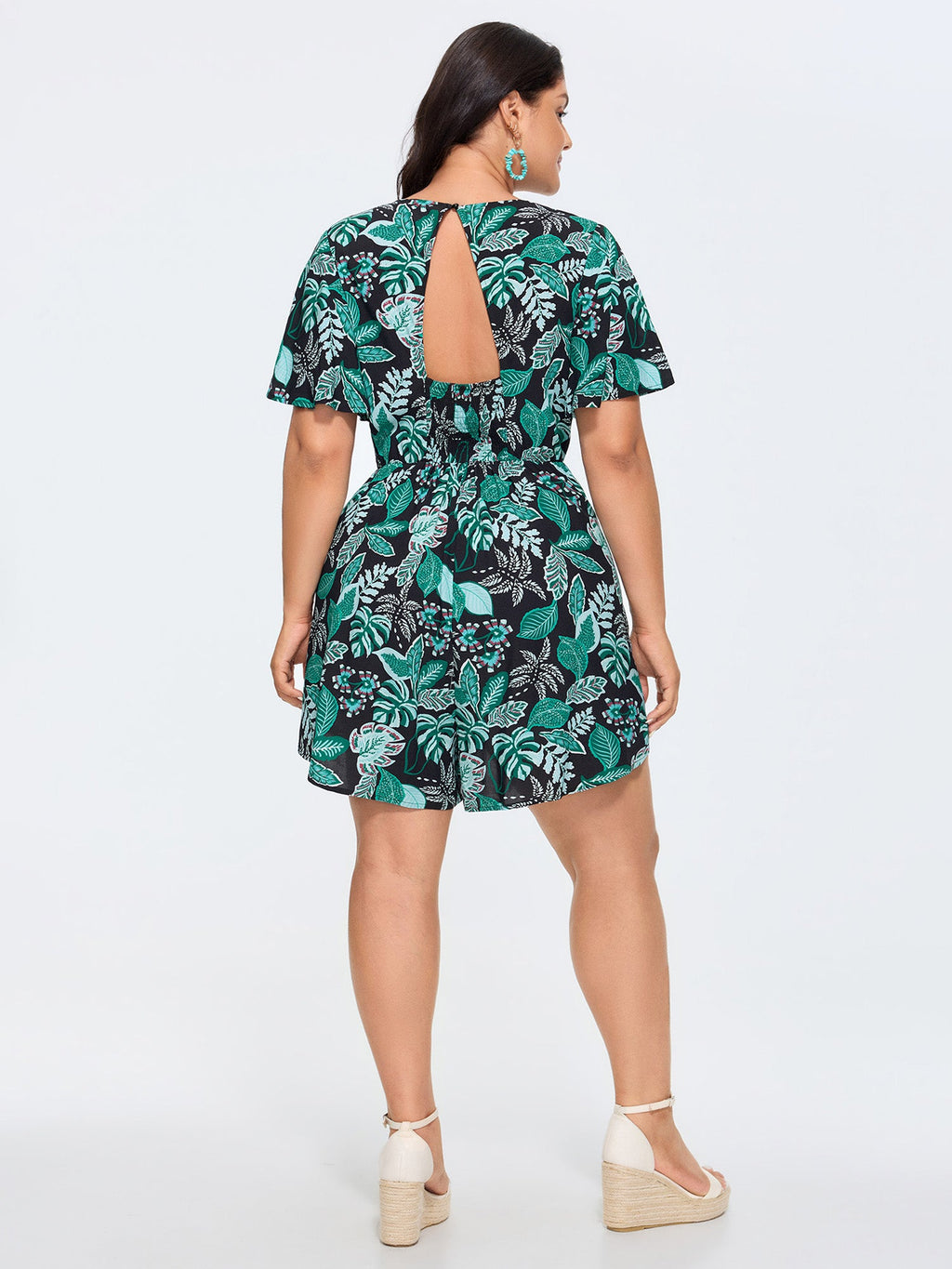 Tropical Print Cut-Out Back Romper