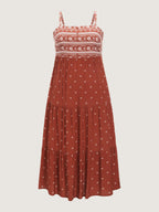 Geometric Print Pockets Tiered Maxi Dress