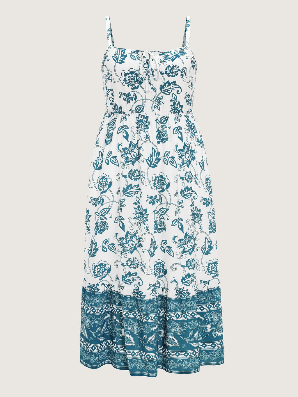 Floral Print Neck-Tie Color Contrast Maxi Dress