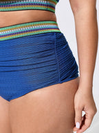 Textured Color Contrast High Waisted Swim Bottoms