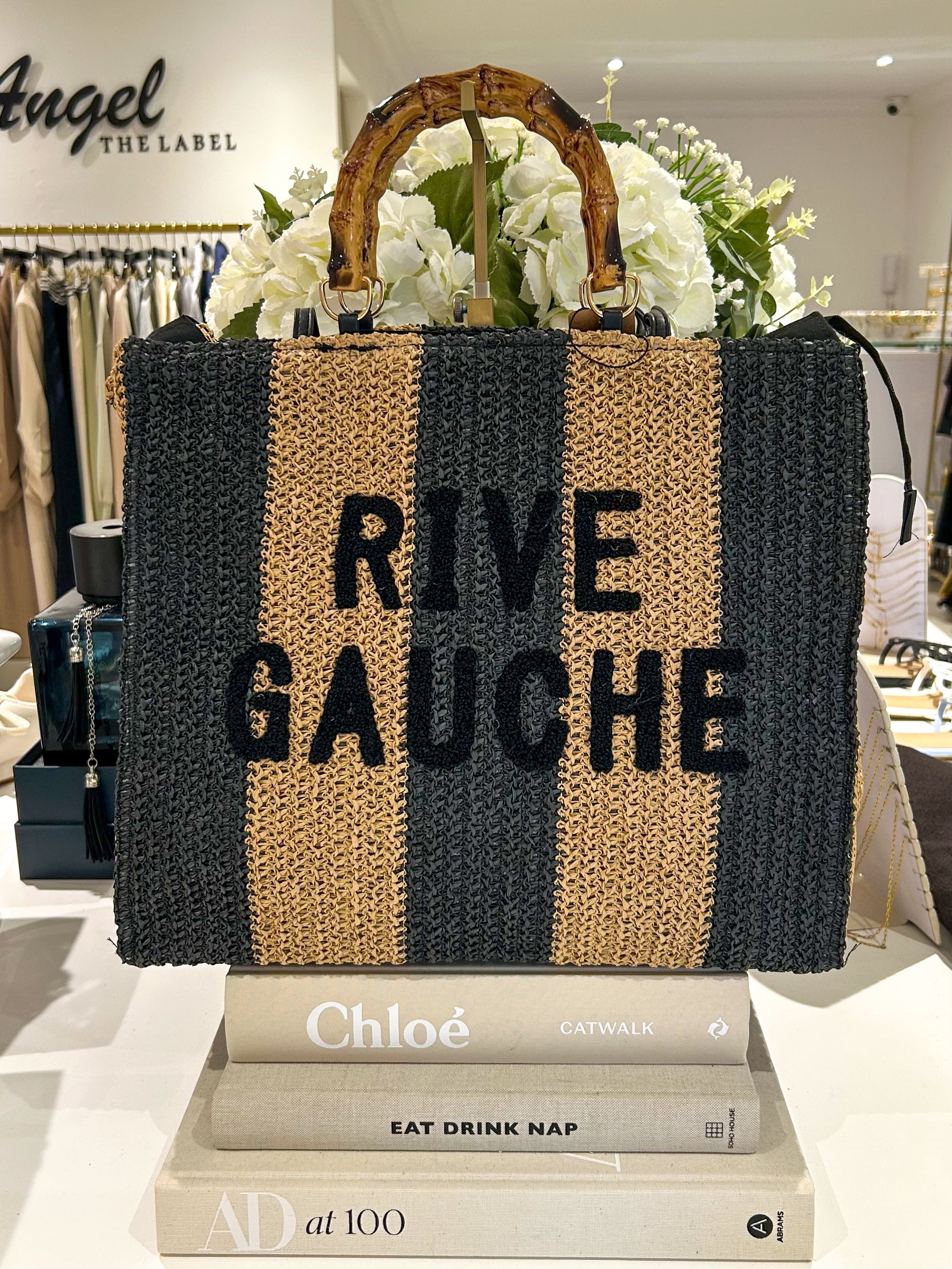 Rive Gauche Striped Bamboo Handle Bag (3 Colours)