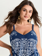 Stretchy Paisley Print Curvy Hem Tank Top