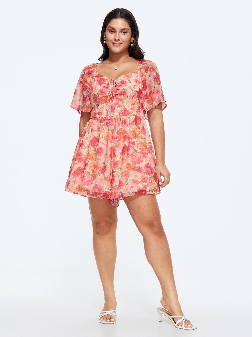 Floral Print Ruched Bodice Romper