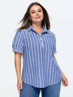 Pure Cotton Striped Puffy Sleeve Blouse