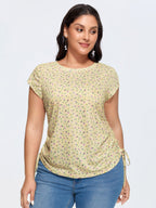 Micro Floral Print Adjustable Side Drawstring T-Shirt
