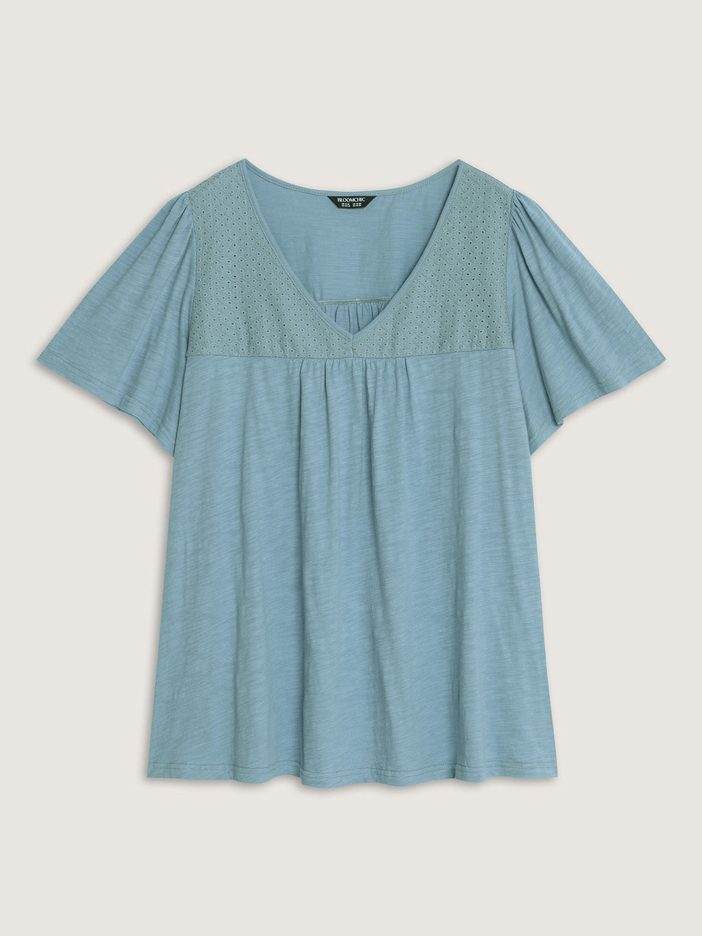 Cotton Ruffled Sleeve V-Neck T-Shirt