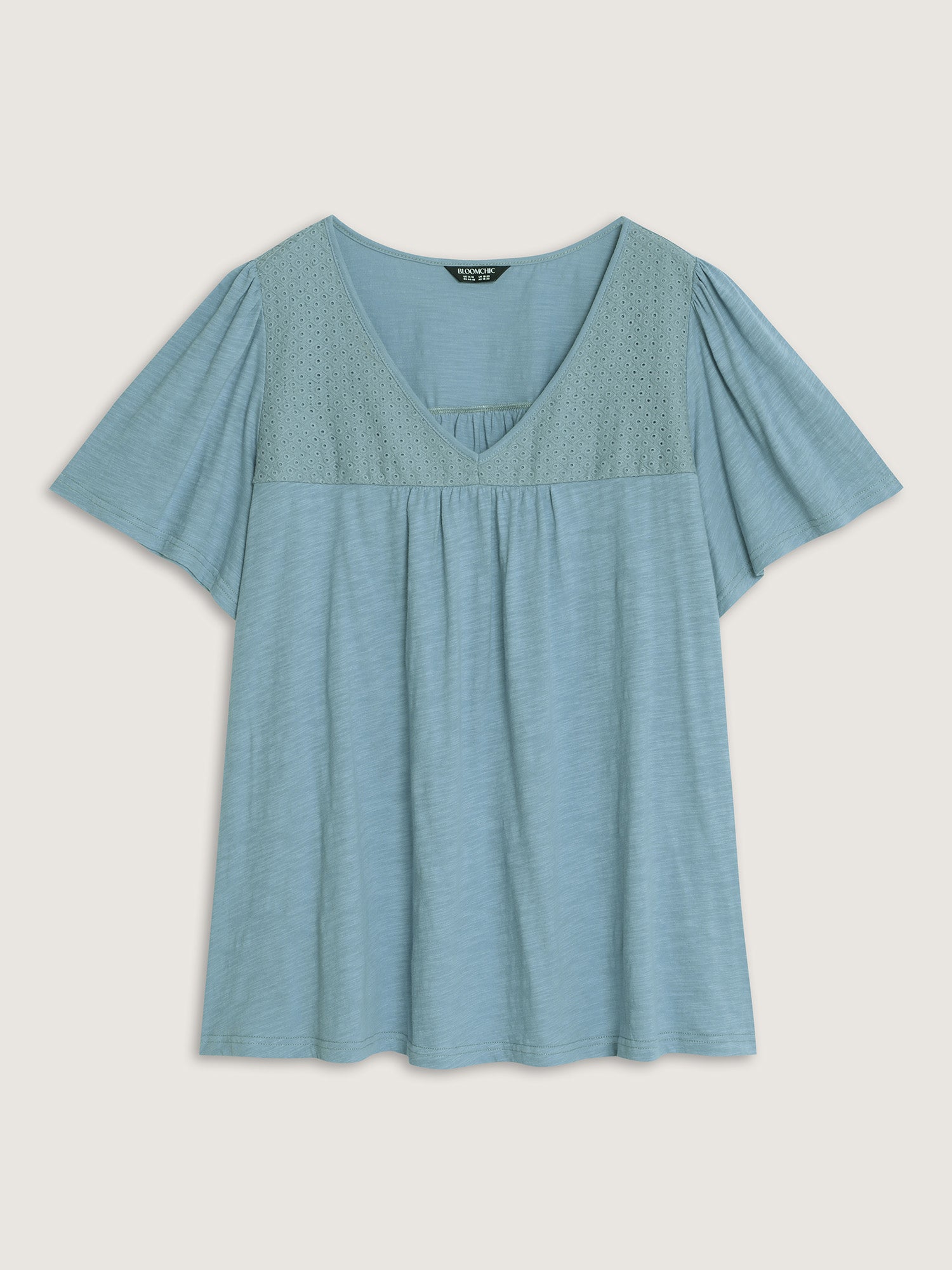 Cotton Ruffled Sleeve V-Neck T-Shirt