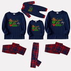 Christmas Family Matching Pajamas-Navy & Red Plaid Pjs Set with "This Ain't My First Rodeo" and Grinch Cartoon Print