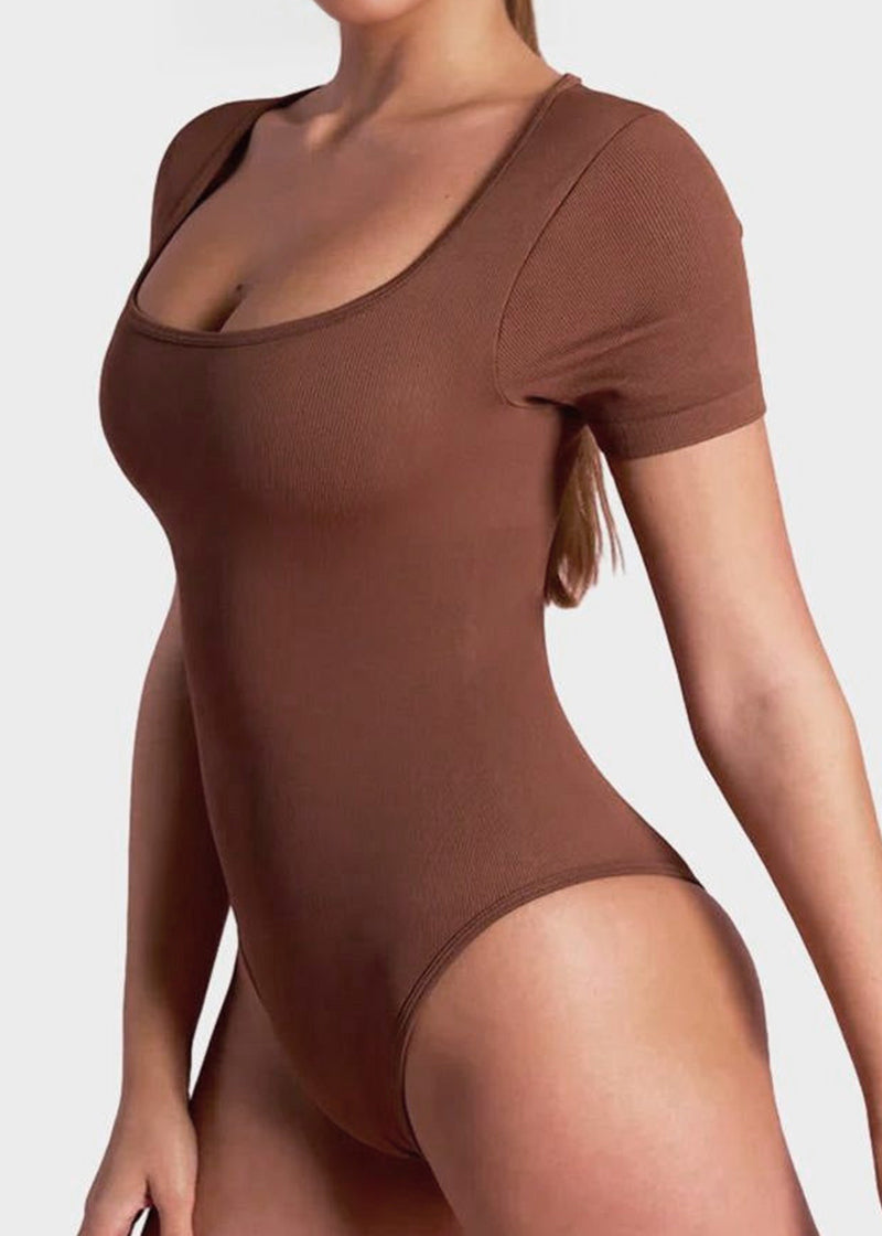 Sexy Ribbed Square Neck Thong Bodysuit (2 Pcs)