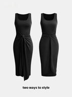 Square Neck Solid Twist Knotted Maxi Dress Curve & Plus Dress