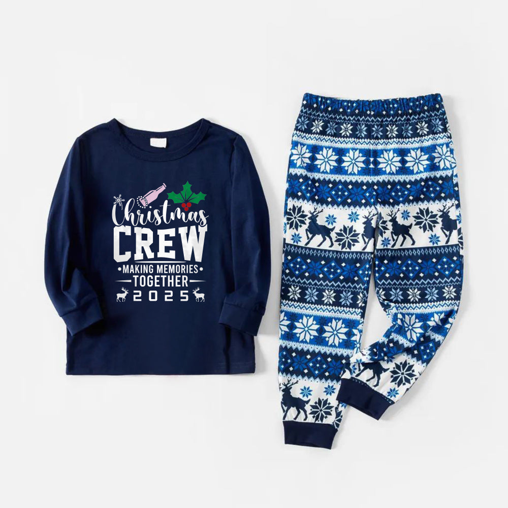 Joyful Blue Christmas Pajamas Set With "Christmas Crew Making Memories Together 2025" Print