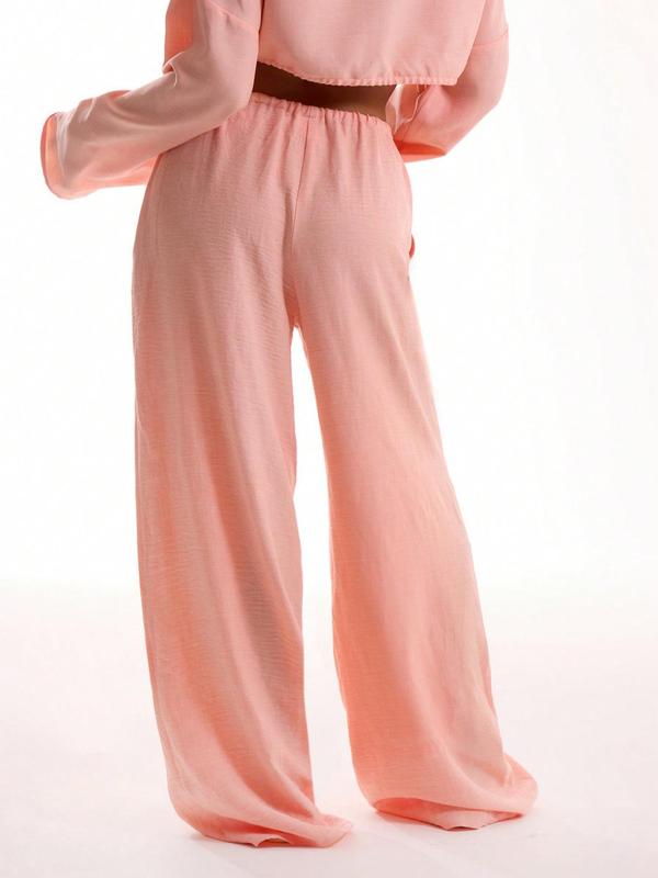 Women's Solid Pocket Pants, Casual Comfy Wide Leg Trousers for Beach Vacation Holiday, Ladies Bottoms for All Seasons