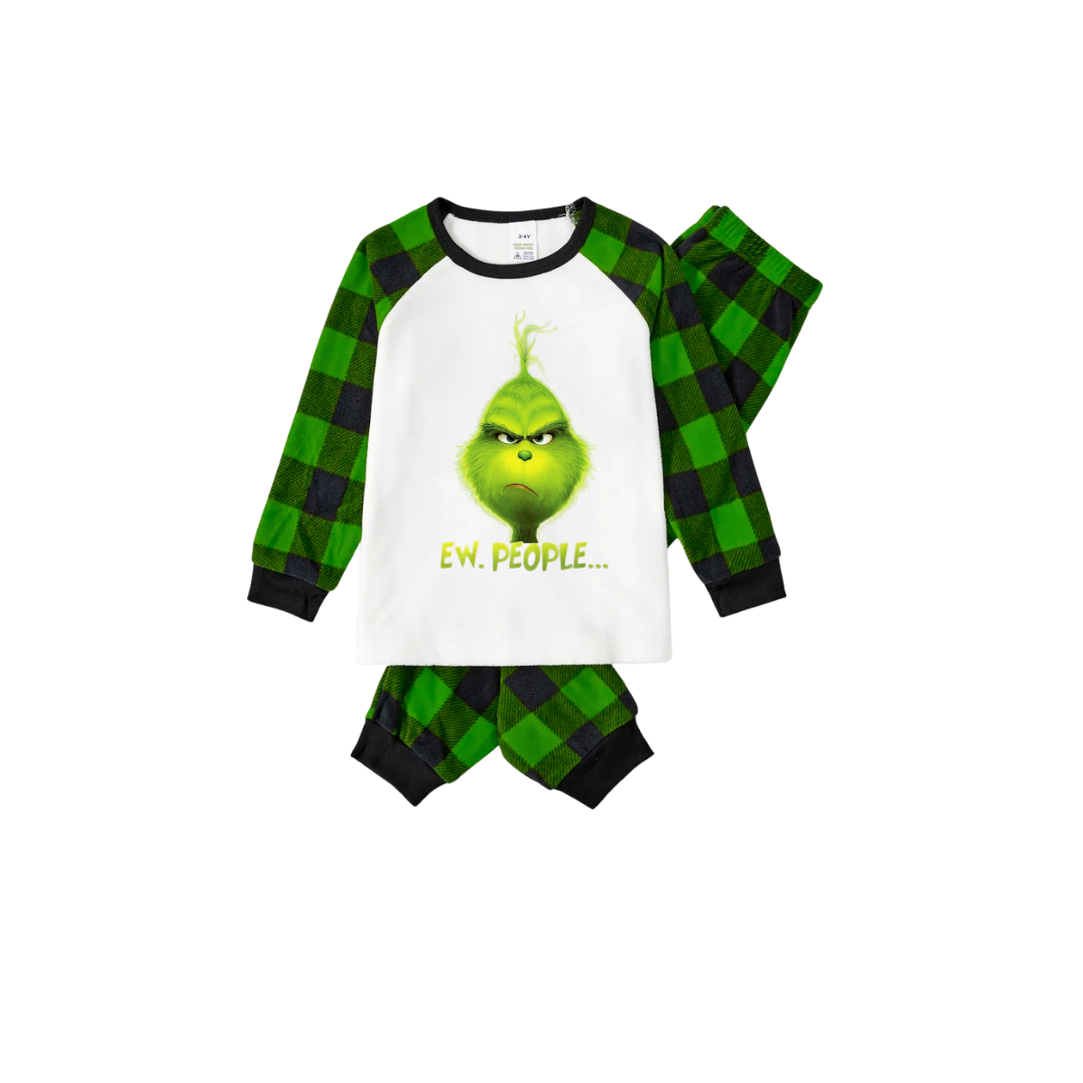 Grinch Ew People Christmas Pajamas - Green Buffalo Plaid
