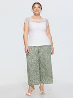 Sheer Lace Neckline Plain Knit Top