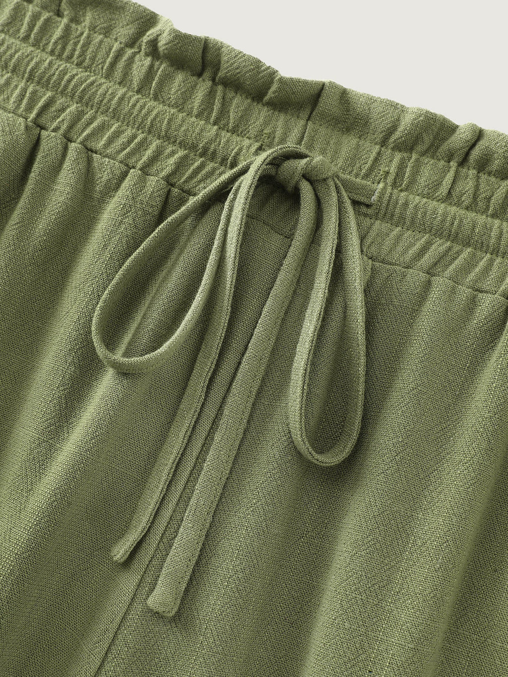 Linen Blend Shirred Drawstring Waist Jogger Pants