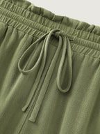 Linen Blend Shirred Drawstring Waist Jogger Pants