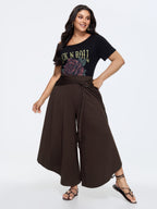Waist-Tie Ruched Flowy-Fit Pants
