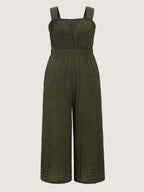Textured Wide Straps Shirred Waist Jumpsuit