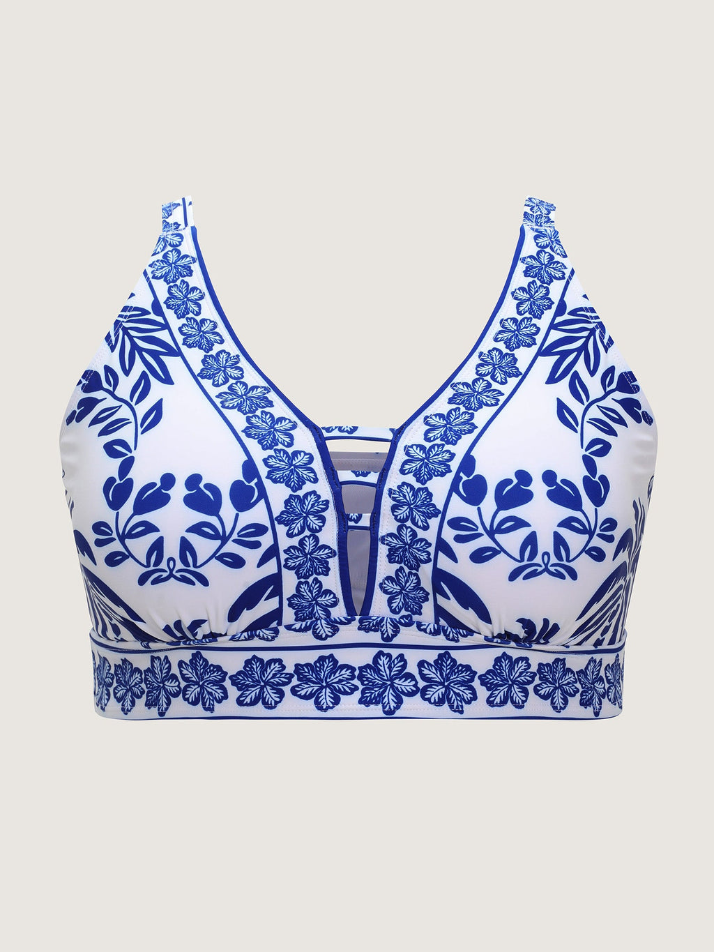 Tropical Print Cut-Out Neckline Swim Top