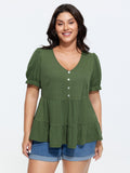Stretchy Tiered Button Detail Knit Top