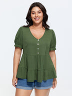 Stretchy Tiered Button Detail Knit Top