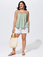 Cotton Lace Trim Flowy Plain Tank Top