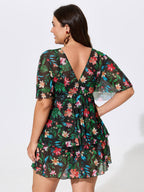 Floral Print Mesh Tiered Swim Dress