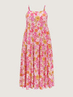 Floral Print Adjustable Backless Drawstring Maxi Dress