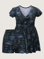 Jellyfish Print Pockets Flowy Swim Dress