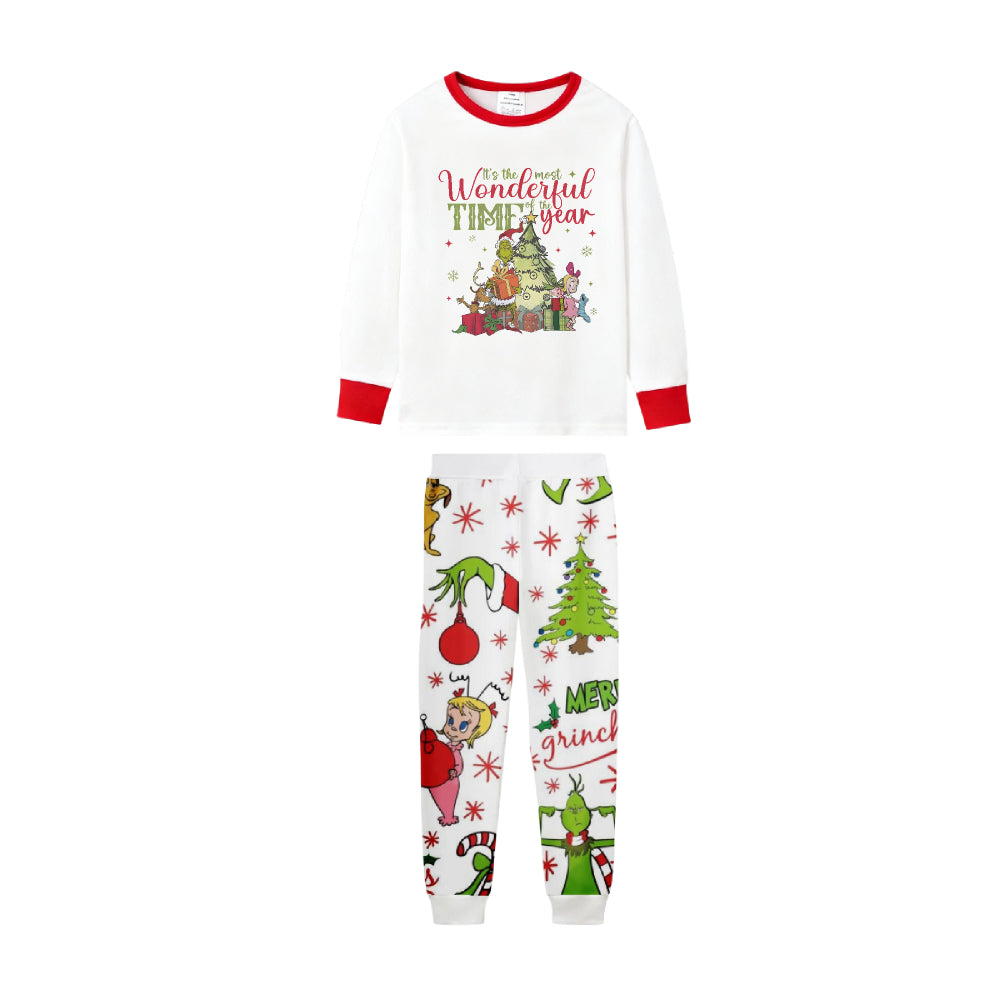 Family Christmas White Pajamas Set With Cute Christmas Character Print