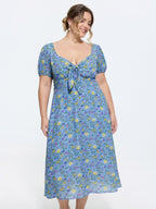 Floral Print Knotted-Front Ruched Midi Dress