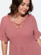 Stretchy Cut-Out Neckline Knit Top