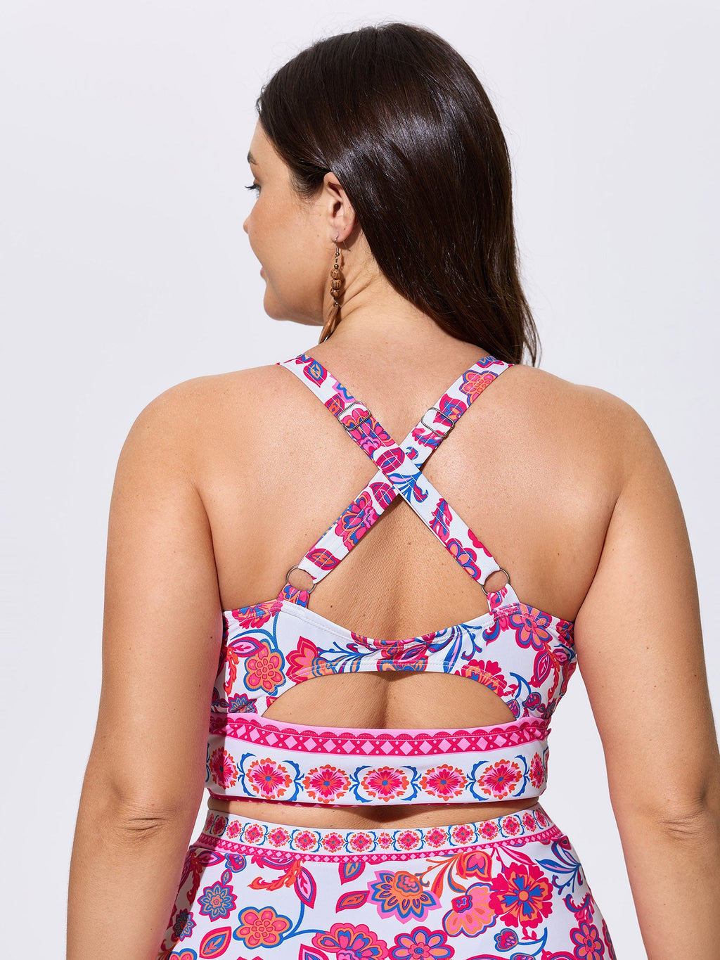 Floral Print Cut-Out Back Swim Top