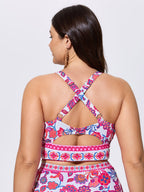 Floral Print Cut-Out Back Swim Top
