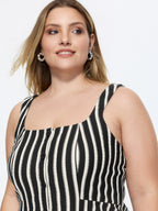 Stretchy Striped Print Square Neckline Tank Top