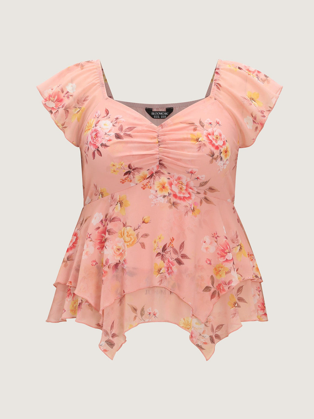 Floral Print Sweetheart Neckline Layered Blouse